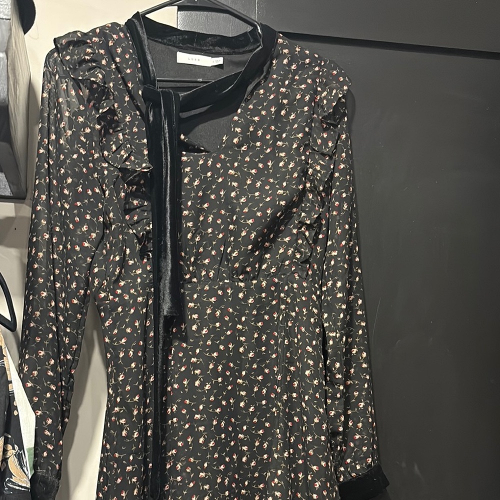 Floral Long Sleeve Dress with Velvet Accents